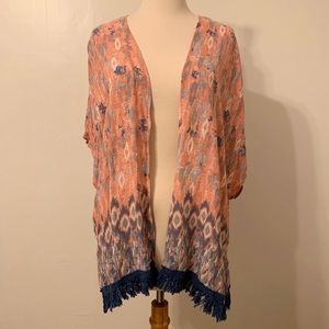 HEM AND THREAD Pink / Blue‎ Fringe Kimono OS